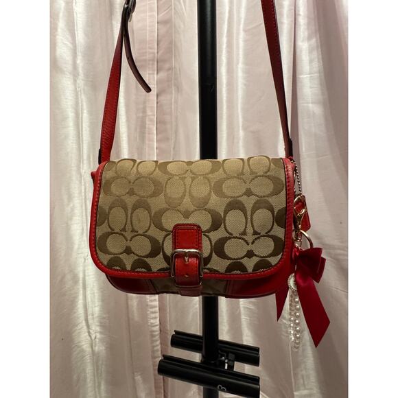 Coach F30601 Signature Jacquard Crossbody – Red Leather Trim - Picture 6 of 11